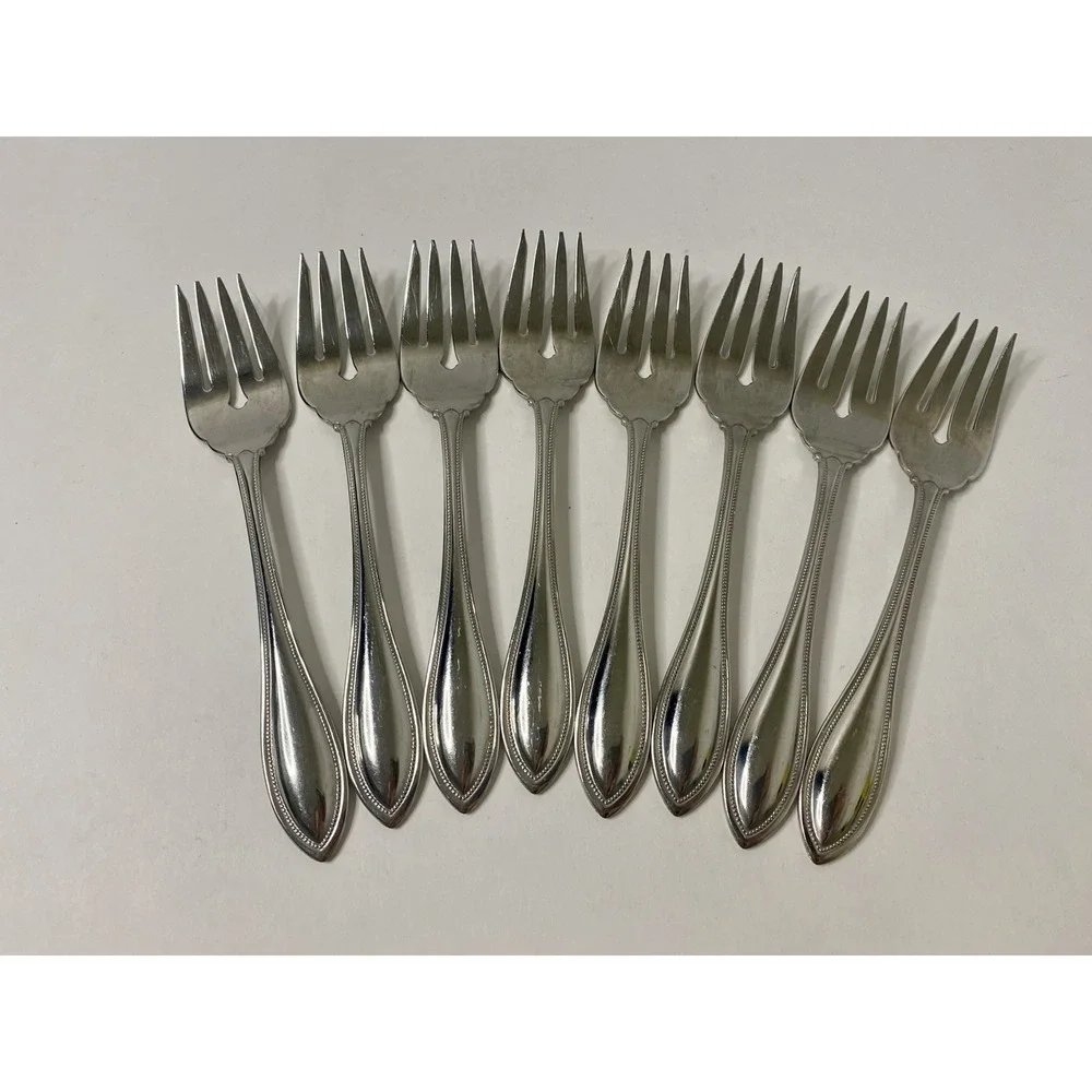Oneida Stainless Arbor American Harmony 8 Salad Forks Glossy Beaded Edge